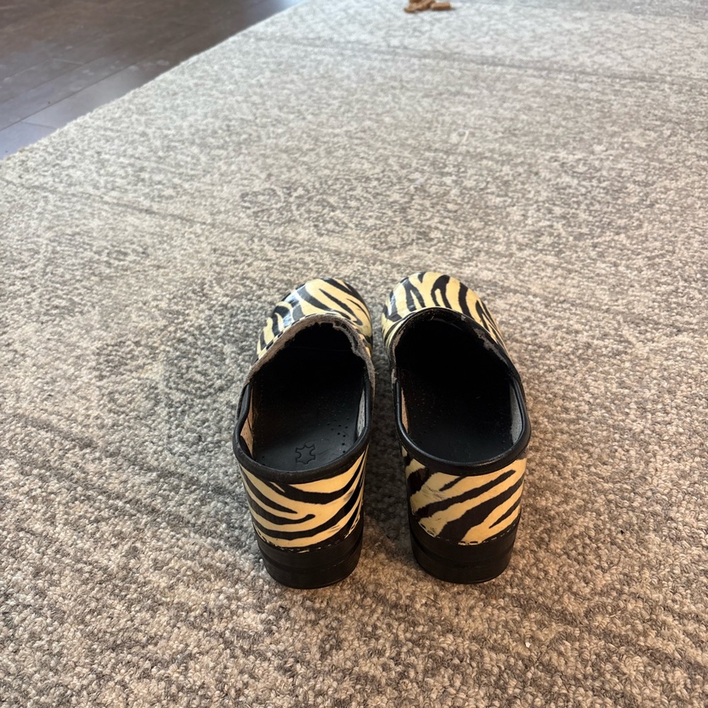 Dansko Zebra Print Mules in Black and Cream - Picture 3 of 7